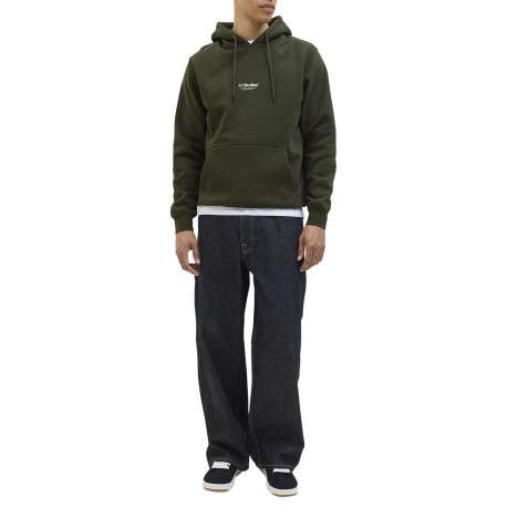 Sweat vert uni avec une coupe droite un col à capuche et des manches longues - Image 2