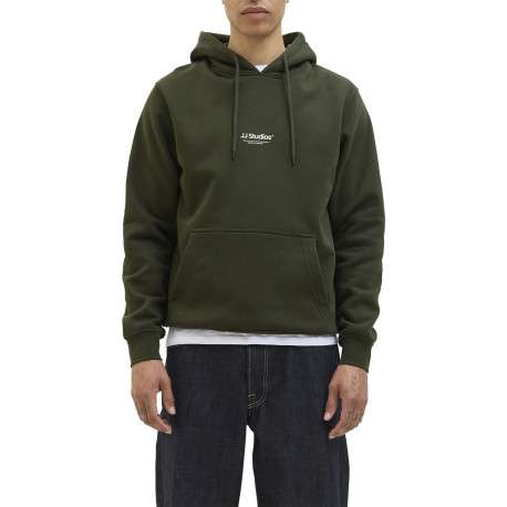 Sweat vert uni avec une coupe droite un col à capuche et des manches longues - Image 3