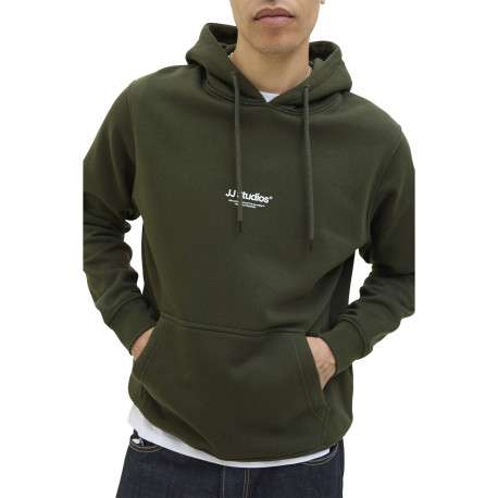 Sweat vert uni avec une coupe droite un col à capuche et des manches longues - Image 4