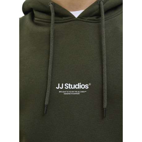 Sweat vert uni avec une coupe droite un col à capuche et des manches longues - Image 5