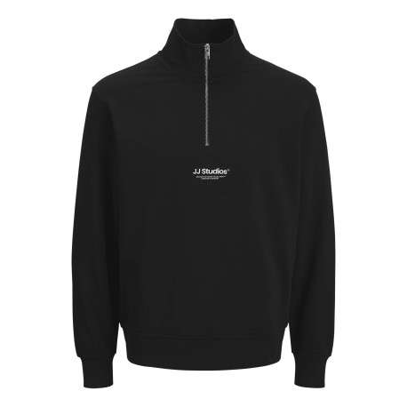 Sweat à manches longues noir uni avec un col camionneur et une coupe droite