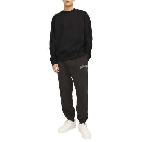 Sweat noir uni avec une coupe droite un col rond et des manches longues - Image 2