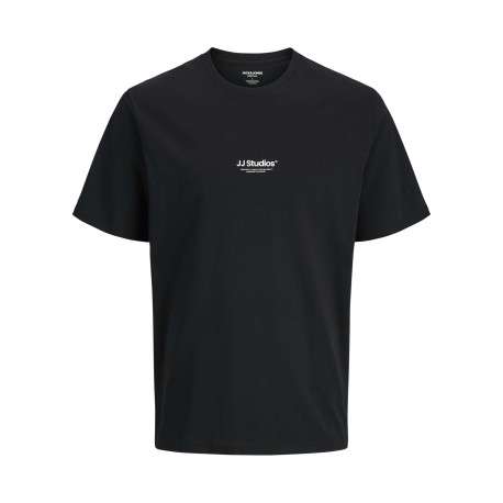 T-shirt en coton noir uni avec une coupe droite et un col rond