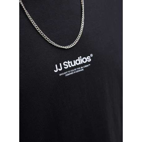 T-shirt en coton noir uni avec une coupe droite et un col rond - Image 2