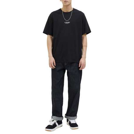 T-shirt en coton noir uni avec une coupe droite et un col rond - Image 3