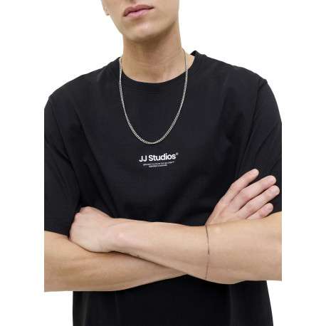 T-shirt en coton noir uni avec une coupe droite et un col rond - Image 5