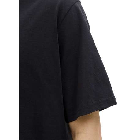 T-shirt en coton noir uni avec une coupe droite et un col rond - Image 6