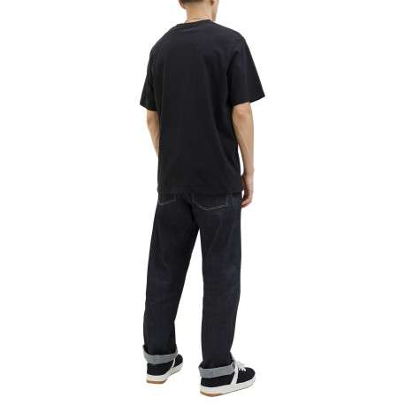 T-shirt en coton noir uni avec une coupe droite et un col rond - Image 7