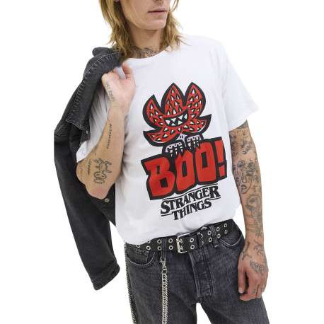 T-shirt en coton blanc imprimé avec une coupe droite et un col rond - Image 3