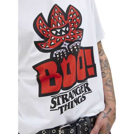 T-shirt en coton blanc imprimé avec une coupe droite et un col rond - Image 4