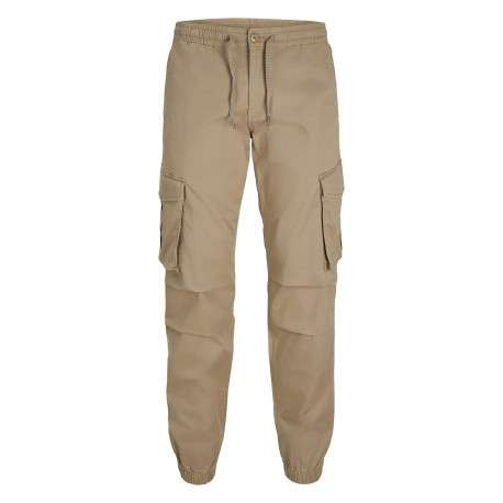 Pantalon Cargo Jpstkane Noah Cuffed Cargo en coton mélangé beige uni