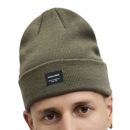 Bonnet kaki en maille piquée avec un patch iconique sur le revers - Image 5