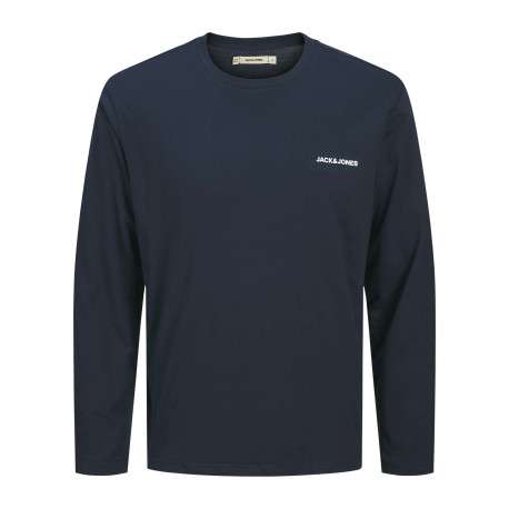 Pyjama Long en coton marine uni avec une coupe fermée avec un col rond