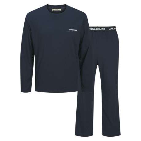 Pyjama Long en coton marine uni avec une coupe fermée avec un col rond - Image 3