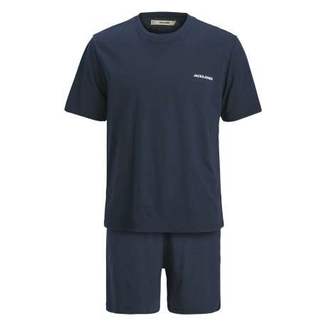 Pyjama Court en coton marine uni avec une coupe fermée et un col rond - Image 2