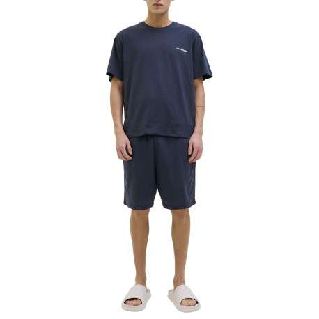 Pyjama Court en coton marine uni avec une coupe fermée et un col rond - Image 4