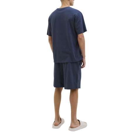 Pyjama Court en coton marine uni avec une coupe fermée et un col rond - Image 8