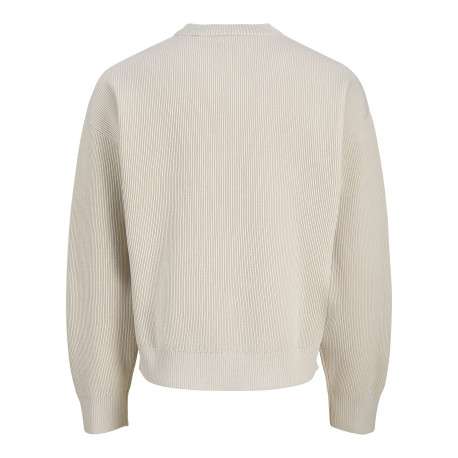 Pull écru en maille côtelée avec une coupe droite et un col rond - Image 4