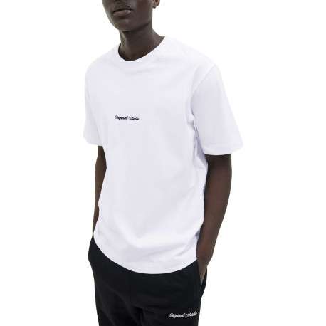 T-shirt en coton blanc uni avec une coupe droite et un col rond - Image 5