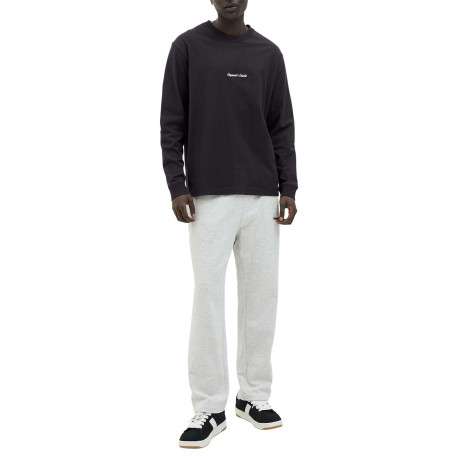 T-shirt en coton noir uni avec un col rond et une coupe droite - Image 2