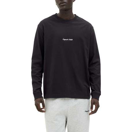 T-shirt en coton noir uni avec un col rond et une coupe droite - Image 3