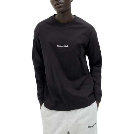 T-shirt en coton noir uni avec un col rond et une coupe droite - Image 4