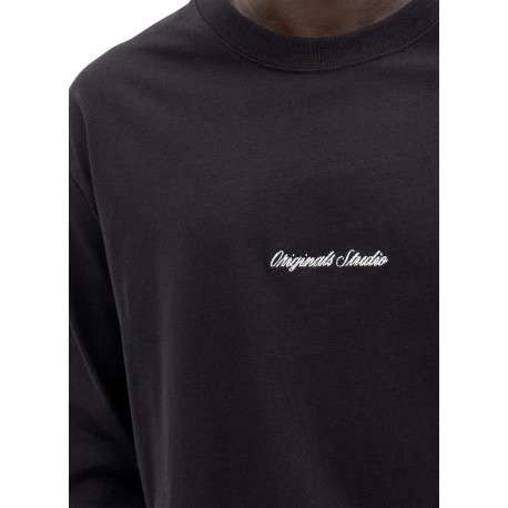 T-shirt en coton noir uni avec un col rond et une coupe droite - Image 5
