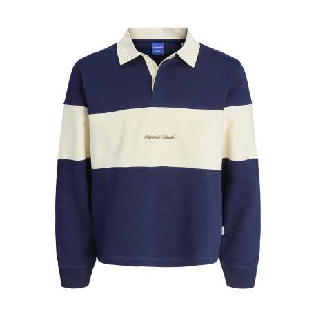 Polo en coton mélangé marine rayé avec une coupe droite et un col à revers - Image 3
