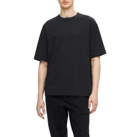 T-shirt Oscar noir uni à coupe loose avec col rond et manches courtes - Image 2