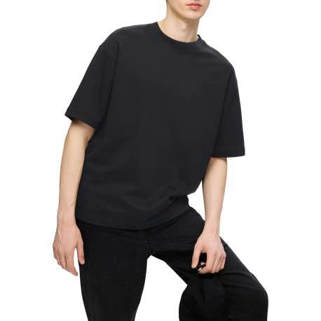 T-shirt Oscar noir uni à coupe loose avec col rond et manches courtes - Image 6