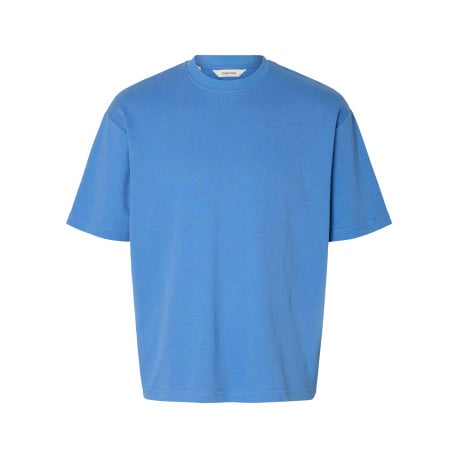 T-shirt Oscar bleu uni à coupe loose avec col rond et manches courtes