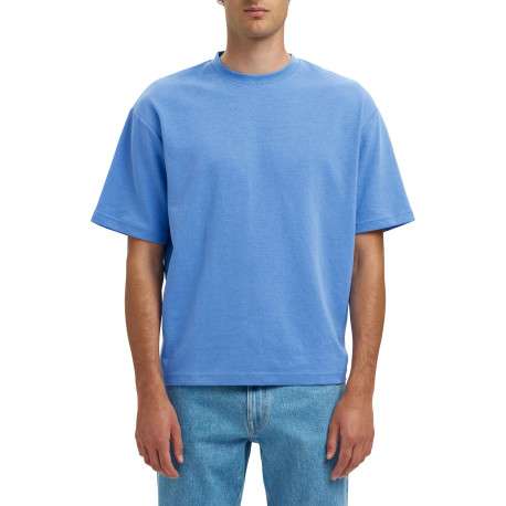 T-shirt Oscar bleu uni à coupe loose avec col rond et manches courtes - Image 2