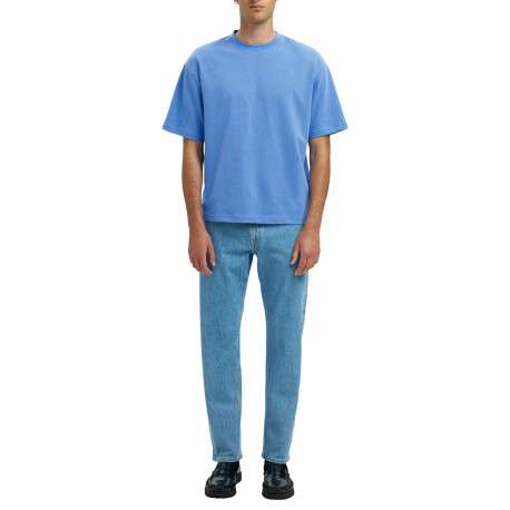 T-shirt Oscar bleu uni à coupe loose avec col rond et manches courtes - Image 3