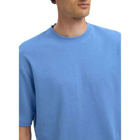 T-shirt Oscar bleu uni à coupe loose avec col rond et manches courtes - Image 6