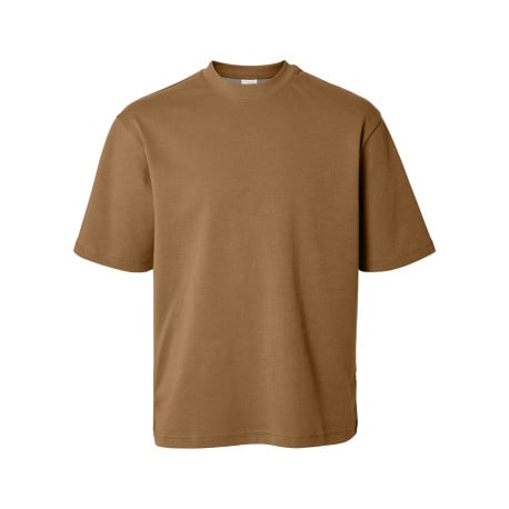 T-shirt Oscar camel uni à coupe loose avec col rond et manches courtes