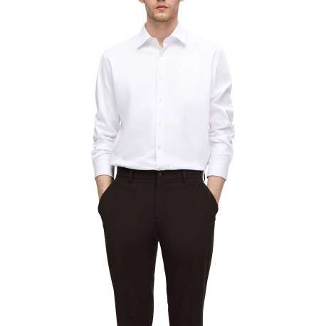 Chemise en coton biologique mélangé blanche unie à coupe droite et col français - Image 4