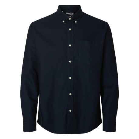 Chemise Rick en coton marine unie à coupe droite avec un col américain