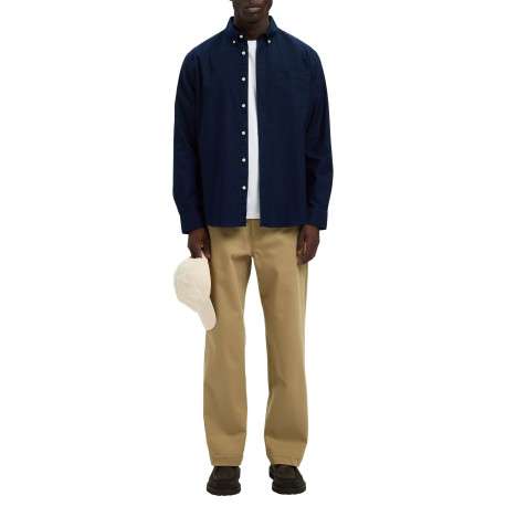 Chemise Rick en coton marine unie à coupe droite avec un col américain - Image 3