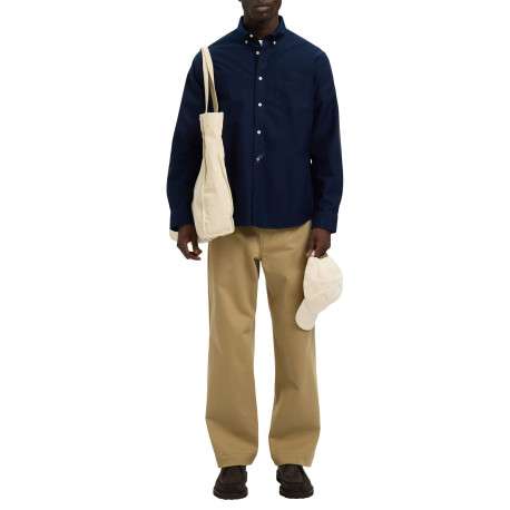 Chemise Rick en coton marine unie à coupe droite avec un col américain - Image 6