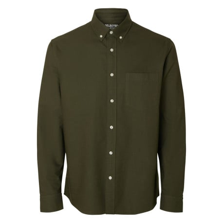 Chemise Rick en coton kaki unie à coupe droite avec un col américain