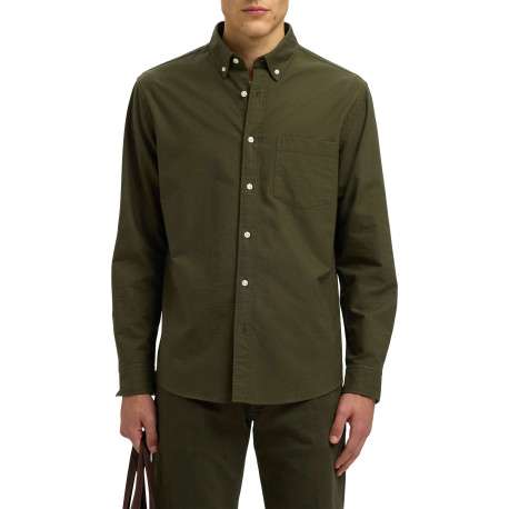 Chemise Rick en coton kaki unie à coupe droite avec un col américain - Image 2