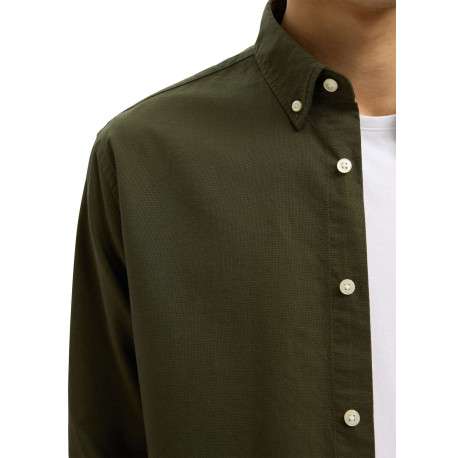Chemise Rick en coton kaki unie à coupe droite avec un col américain - Image 4