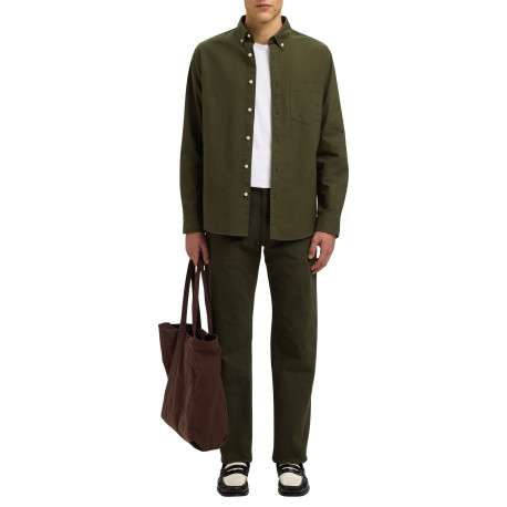 Chemise Rick en coton kaki unie à coupe droite avec un col américain - Image 5