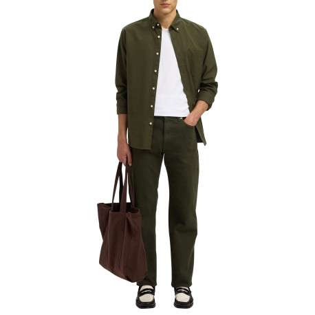 Chemise Rick en coton kaki unie à coupe droite avec un col américain - Image 6