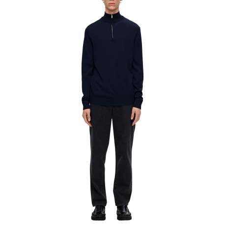 Pull en laine marine Tray en maille fine avec coupe droite et col camionneur - Image 2