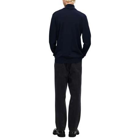 Pull en laine marine Tray en maille fine avec coupe droite et col camionneur - Image 3