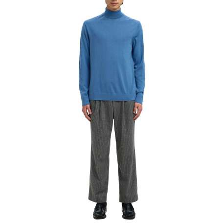 Pull en laine bleu Tray en maille fine à coupe droite et col roulé - Image 2