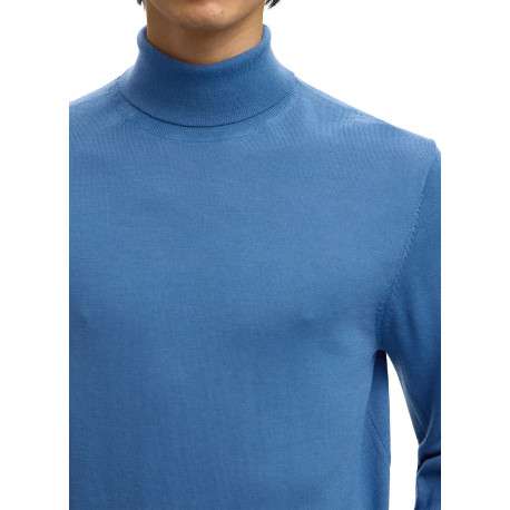 Pull en laine bleu Tray en maille fine à coupe droite et col roulé - Image 5