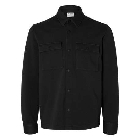 Surchemise Jackie noire en maille piquée avec coupe droite et col à revers