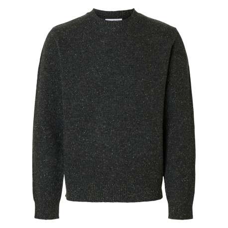 Pull en laine mélangée anthracite Neil en maille tricotée avec un col rond